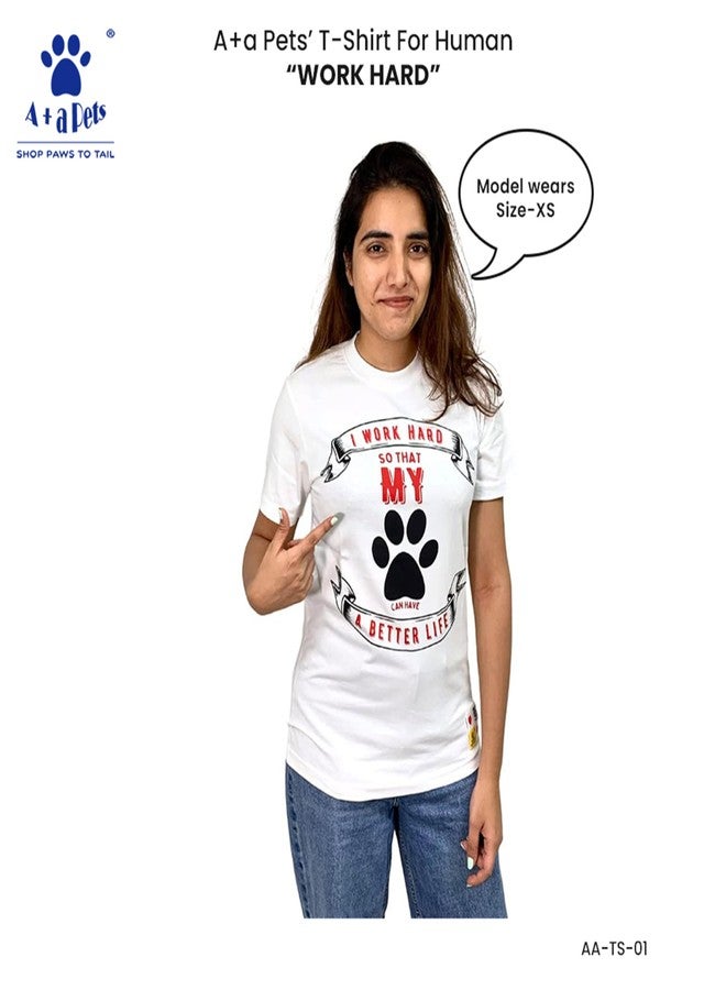 A+a Pets تيشيرت فاخر مطبوع عليه رسومات للحيوانات الأليفة من A+a، مناسب للبشر (للجنسين) 'WH' وللحيوانات الأليفة (الكلاب والقطط) 'Nice' | نصف كم، رقبة دائرية | خفيف الوزن | قطن (مقاسات البشر: XL، الحيوانات الأليفة: L، أبيض H وبني P) - Image 5